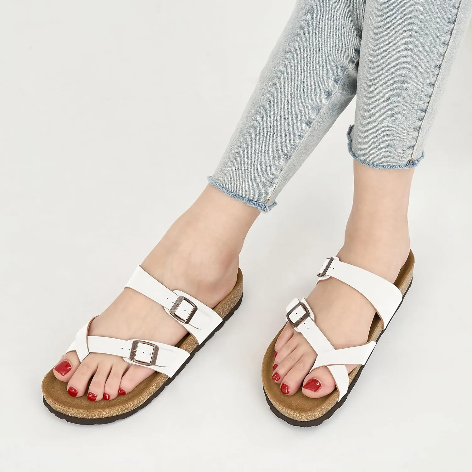 Ablanczoom Comfortable Sandals Womens Slides: Cork Footbed Beach Summer Women Sandal Shoes with Adjustable Buckle