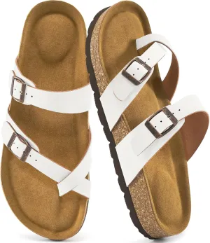 Ablanczoom Comfortable Sandals Womens Slides: Cork Footbed Beach Summer Women Sandal Shoes with Adjustable Buckle