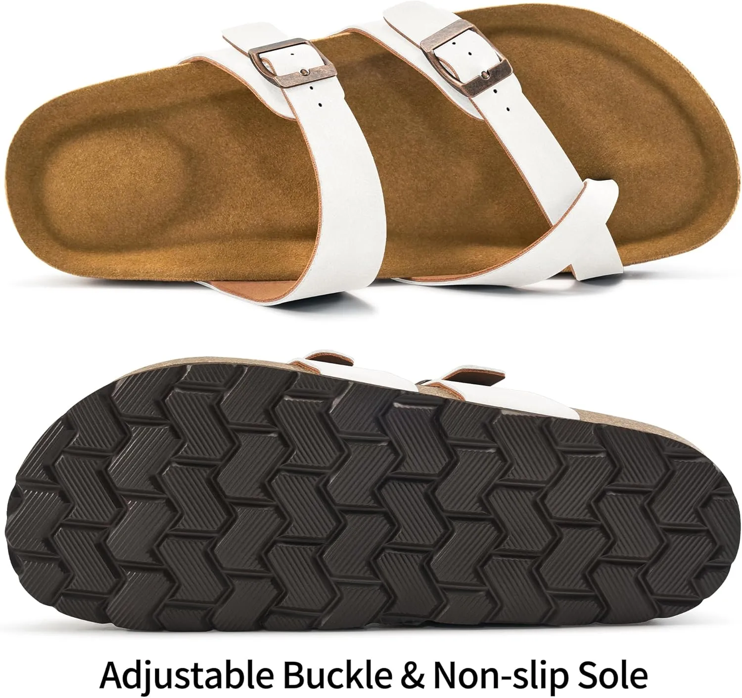 Ablanczoom Comfortable Sandals Womens Slides: Cork Footbed Beach Summer Women Sandal Shoes with Adjustable Buckle
