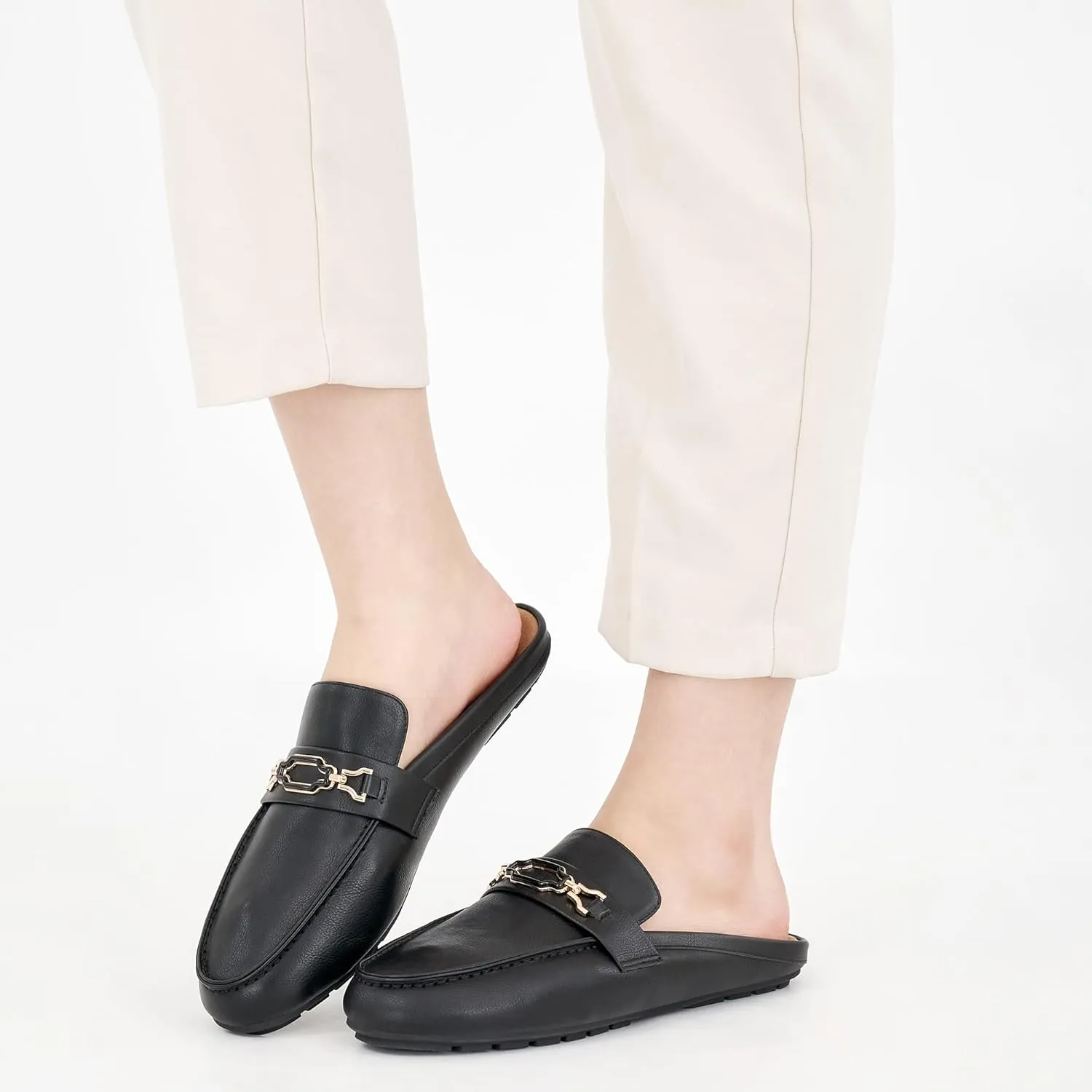 Ablanczoom Mules for Women Flat Shoes: Comfortable Slip on Flats for Womens Mule Metal Chain Backless Loafers Business Casual Shoe