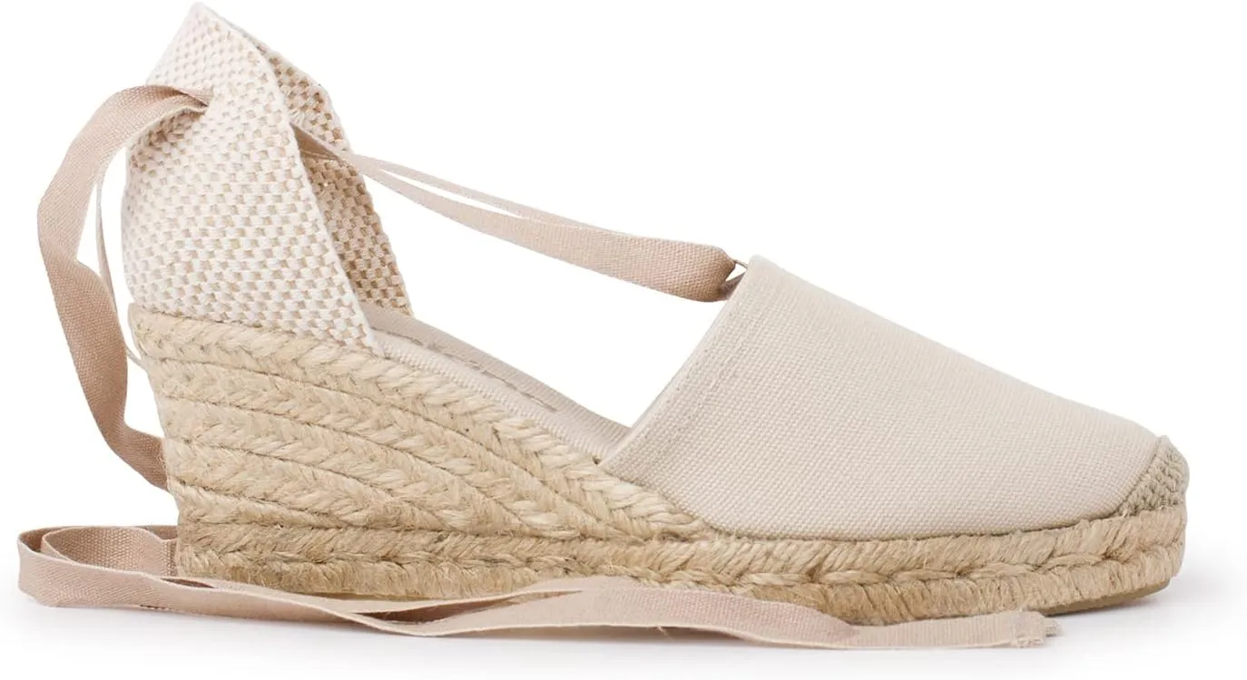 Almanera Authentic Spanish Espadrille Wedge Sandals for Women - Sustainable, Eco Friendly, Vegan Shoes. Classic Style, Organic Cotton Canvas Upper, Comfy Insole, Jute Midsole, Rubber Sole. Made in Spain
