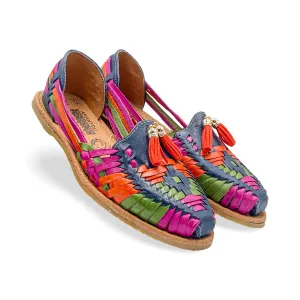 Amantoli Juquila Model - Women 100% Artisan Hand Made Mexican Leather Hipster Brown Colorful Closed Toe Sandal Huarache Artesanal - Hecho a Mano Handcrafted in Mexico (6 US)