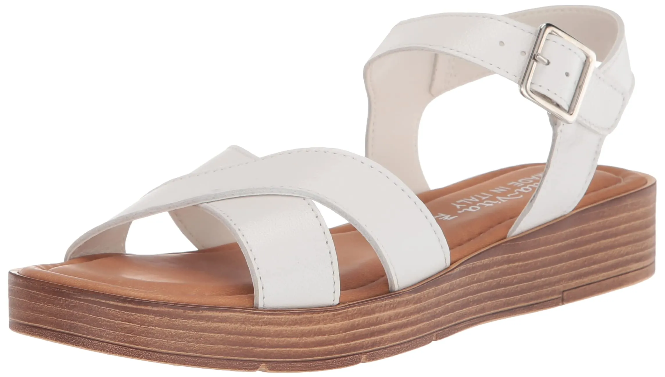 Bella Vita Made in Italy Women's Car-Italy Flat Sandal, White Leather, 7.5