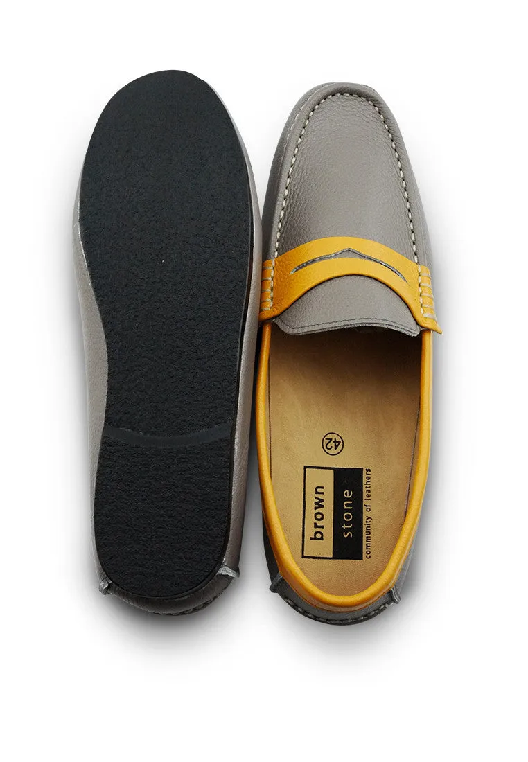 Bicolor Leather Loafer Stone Mustard