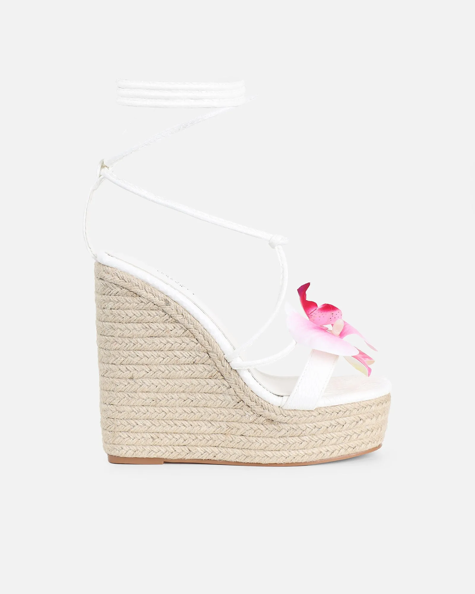 Cancun White Orchid Flower Detail Wedge Heels