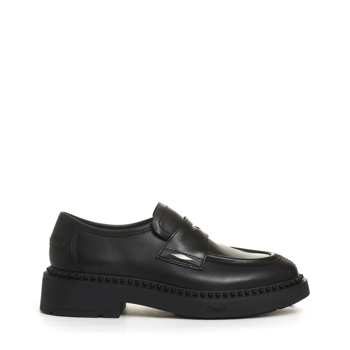 Chic Black Leather Moccasin With Studs And Platform