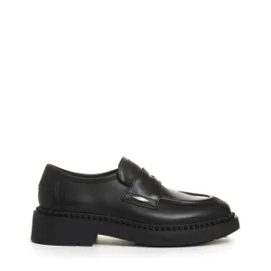 Chic Black Leather Moccasin With Studs And Platform