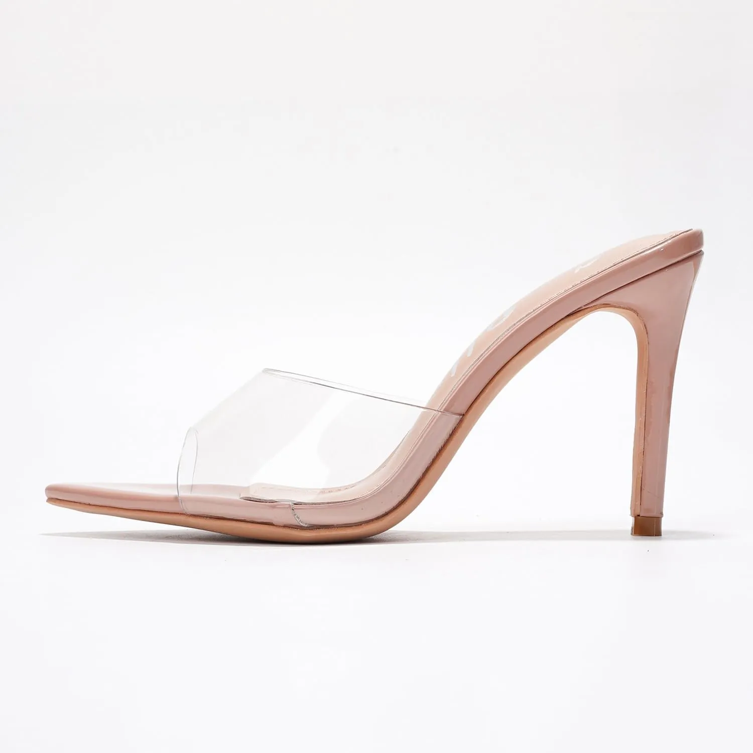 Clear Open Toe Heels for Women- Sleek, Comfy Pointy Heels for Women with Genuine PU Leather Insole & 3.75 inch Stiletto Heel- Classy Mule Cork Heel Sandals for Women (Melrose.A)