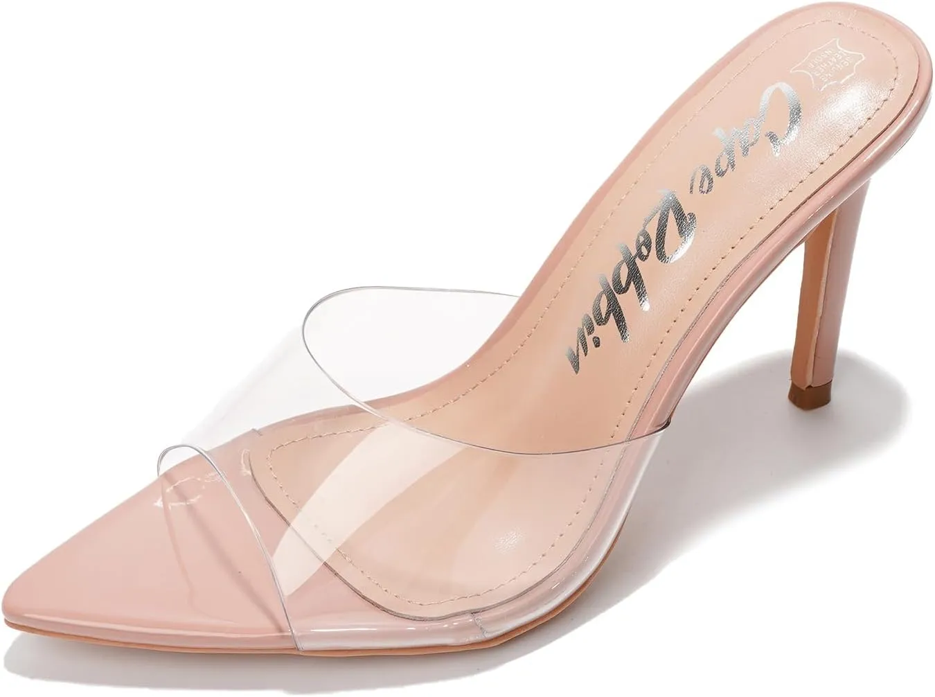 Clear Open Toe Heels for Women- Sleek, Comfy Pointy Heels for Women with Genuine PU Leather Insole & 3.75 inch Stiletto Heel- Classy Mule Cork Heel Sandals for Women (Melrose.A)