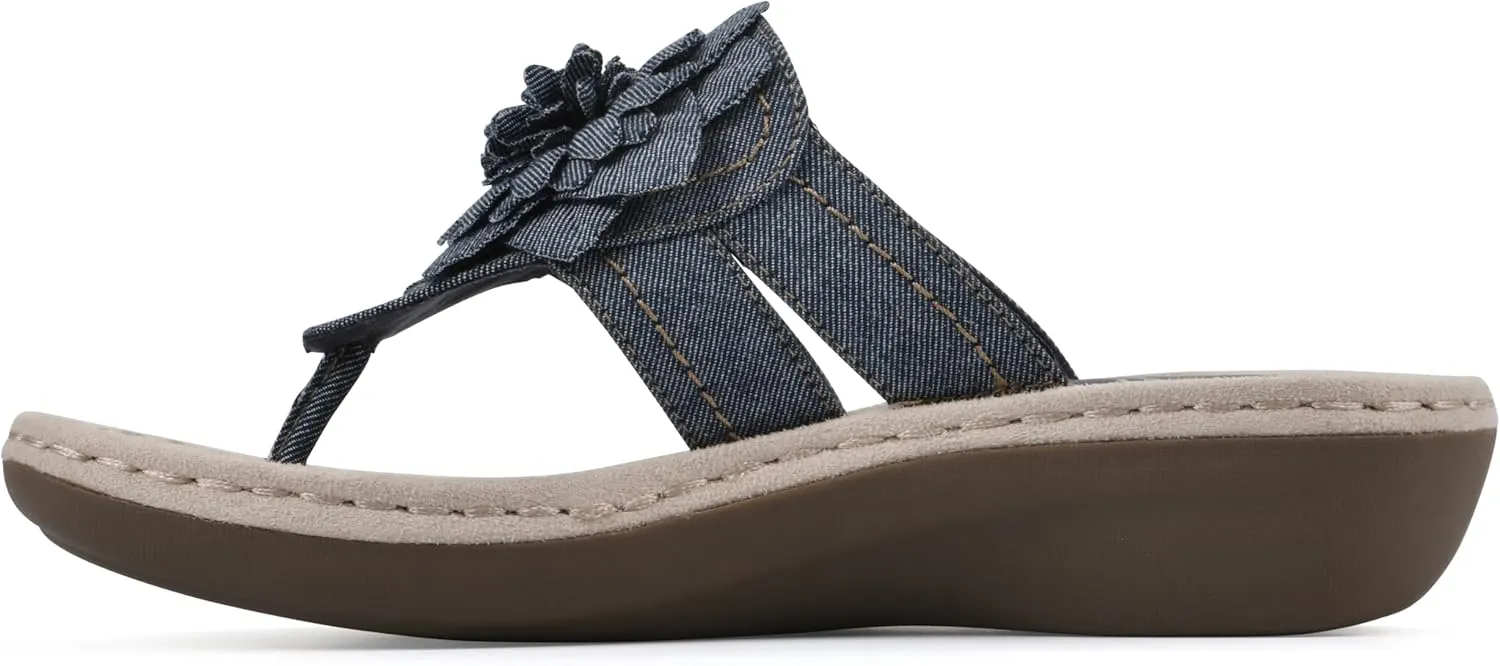 CLIFFS BY WHITE MOUNTAIN Women's Cassia Mini Wedge Flower Flip Flop Sandal