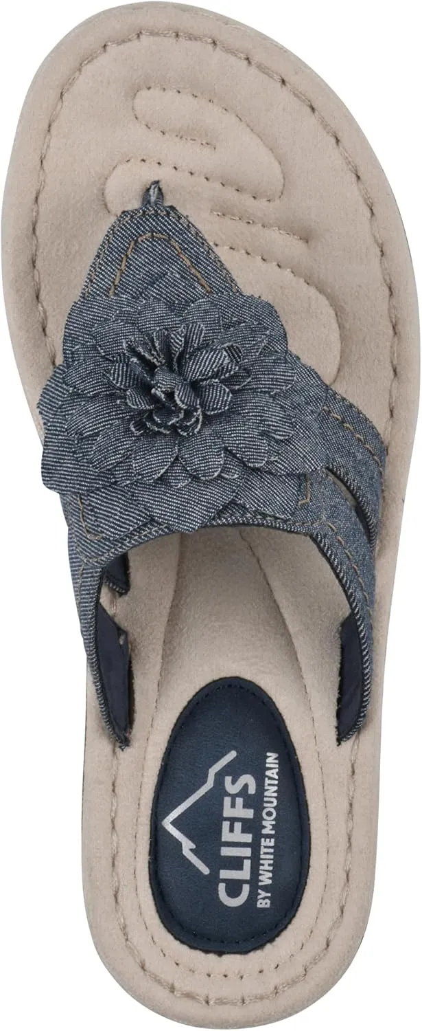 CLIFFS BY WHITE MOUNTAIN Women's Cassia Mini Wedge Flower Flip Flop Sandal