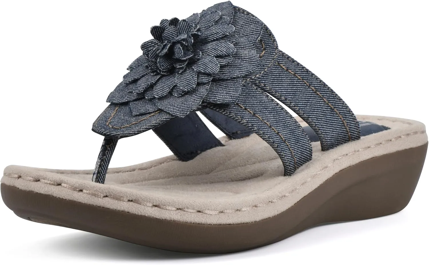 CLIFFS BY WHITE MOUNTAIN Women's Cassia Mini Wedge Flower Flip Flop Sandal
