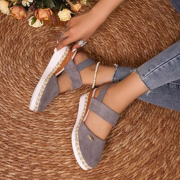 Closed Toe Wedges for Women,Women's Wide Width Espadrilles Platform Wedge Slingback Summer Dressy Sandals Comfortable Slip On Summer Casual Shoes