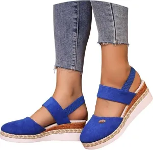 Closed Toe Wedges for Women,Women's Wide Width Espadrilles Platform Wedge Slingback Summer Dressy Sandals Comfortable Slip On Summer Casual Shoes