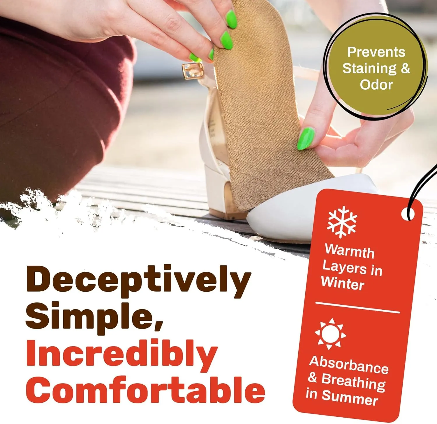 Cotton Flat Shoe Insert for Sandals & Sockless Shoes, Comfortable Shoe Insoles with Sweat-Absorbent Natural Fiber & Non-Slip Silicone Grip, Narrow-Cut Shoe Inserts for Women, Brown, Size 40 - SoxsolS