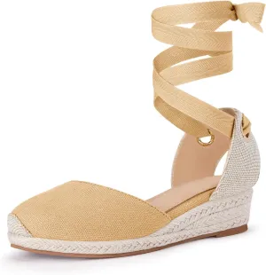 Coutgo Girls Espadrille Platform Wedge Sandals Closed Toe Lace Up Ankle Strap Summer Shoes Toddler Little Big Kid