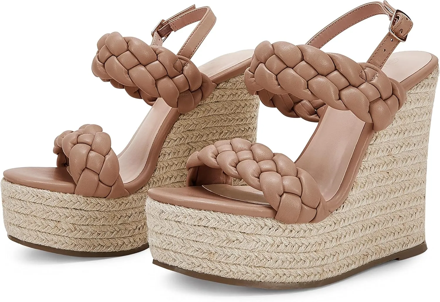 Coutgo Women's Braided Espadrille Platform Wedge Sandals Open Toe Two Strap Ankle Buckle Summer Shoes