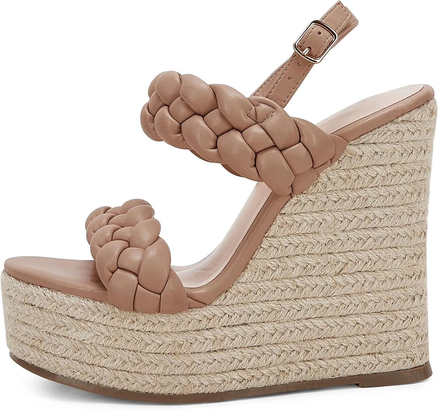 Coutgo Women's Braided Espadrille Platform Wedge Sandals Open Toe Two Strap Ankle Buckle Summer Shoes