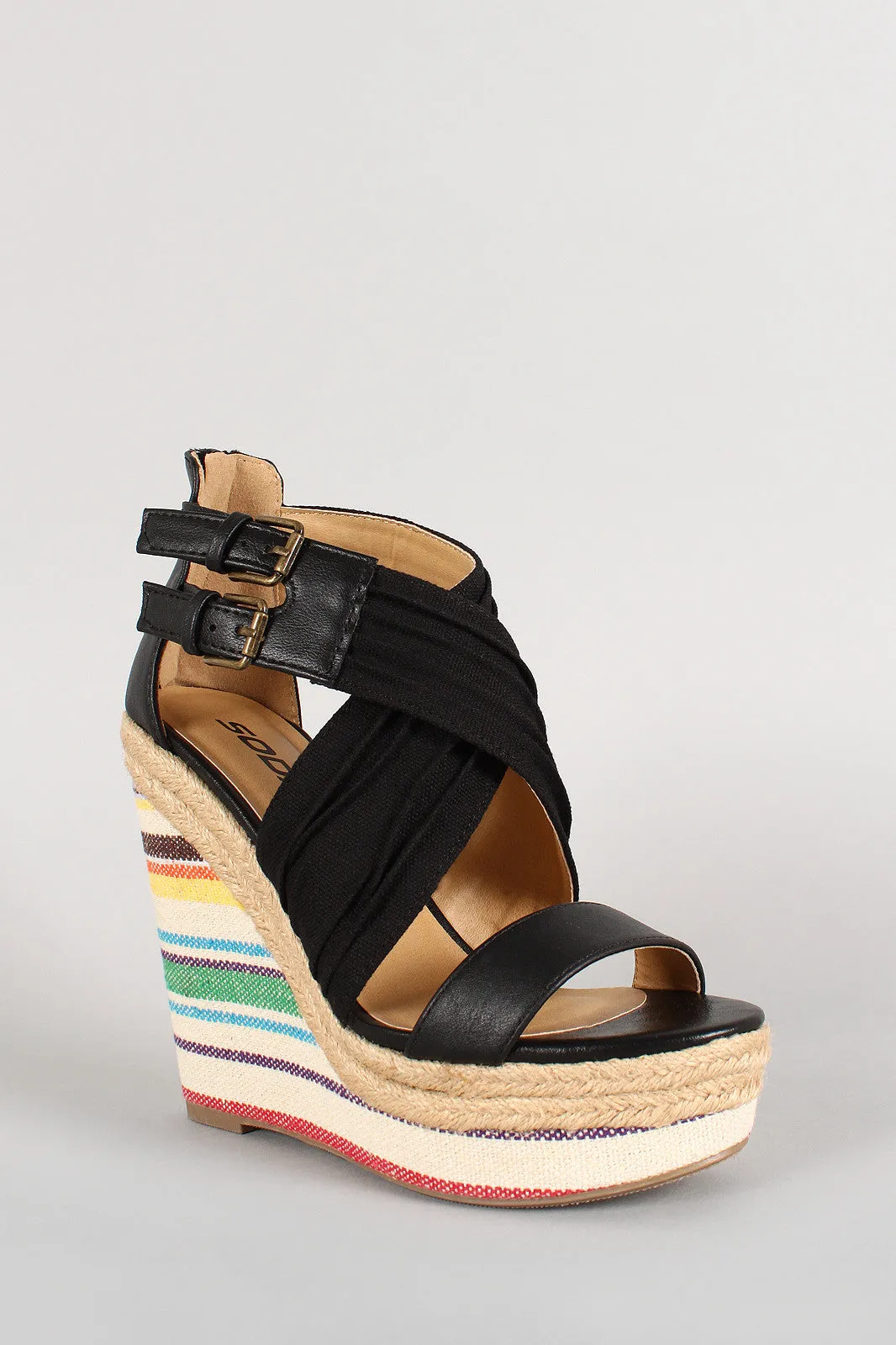 Criss Cross Pleated Tribal Instant help Open Soda Toe Specialized range Wedge Print