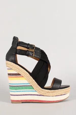 Criss Cross Pleated Tribal Instant help Open Soda Toe Specialized range Wedge Print