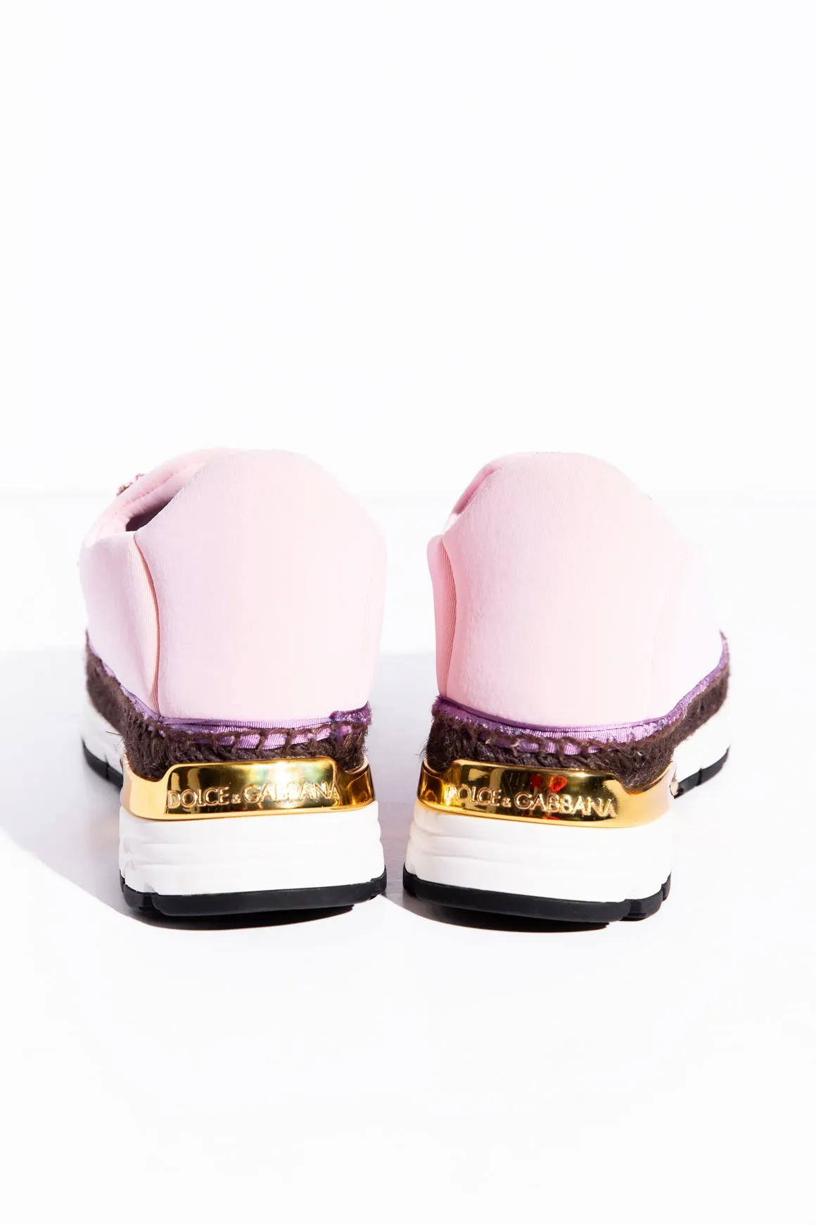 DOLCE & GABBANA Pink Crystal-Embellished Scuba Slide-on Sneakers (Sz. 37)