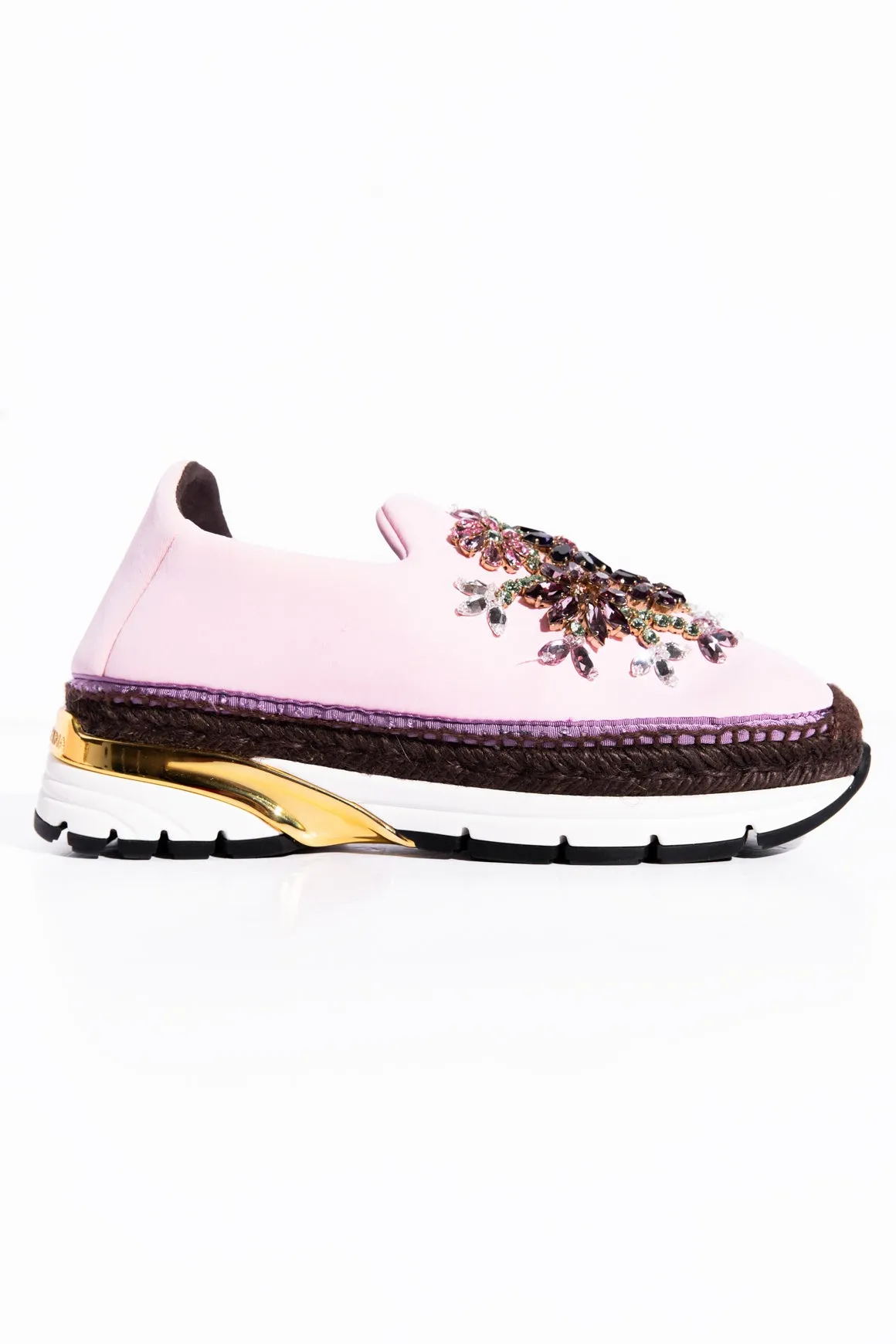 DOLCE & GABBANA Pink Crystal-Embellished Scuba Slide-on Sneakers (Sz. 37)