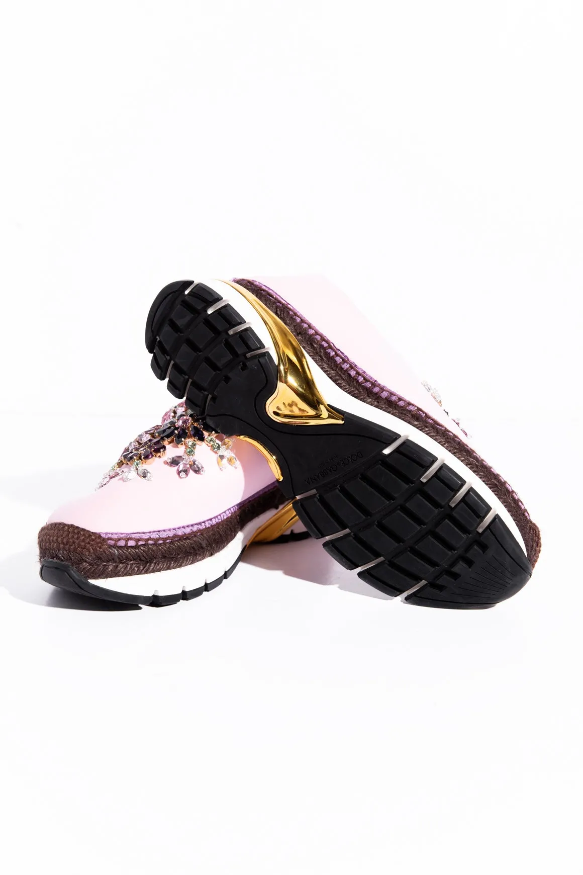 DOLCE & GABBANA Pink Crystal-Embellished Scuba Slide-on Sneakers (Sz. 37)