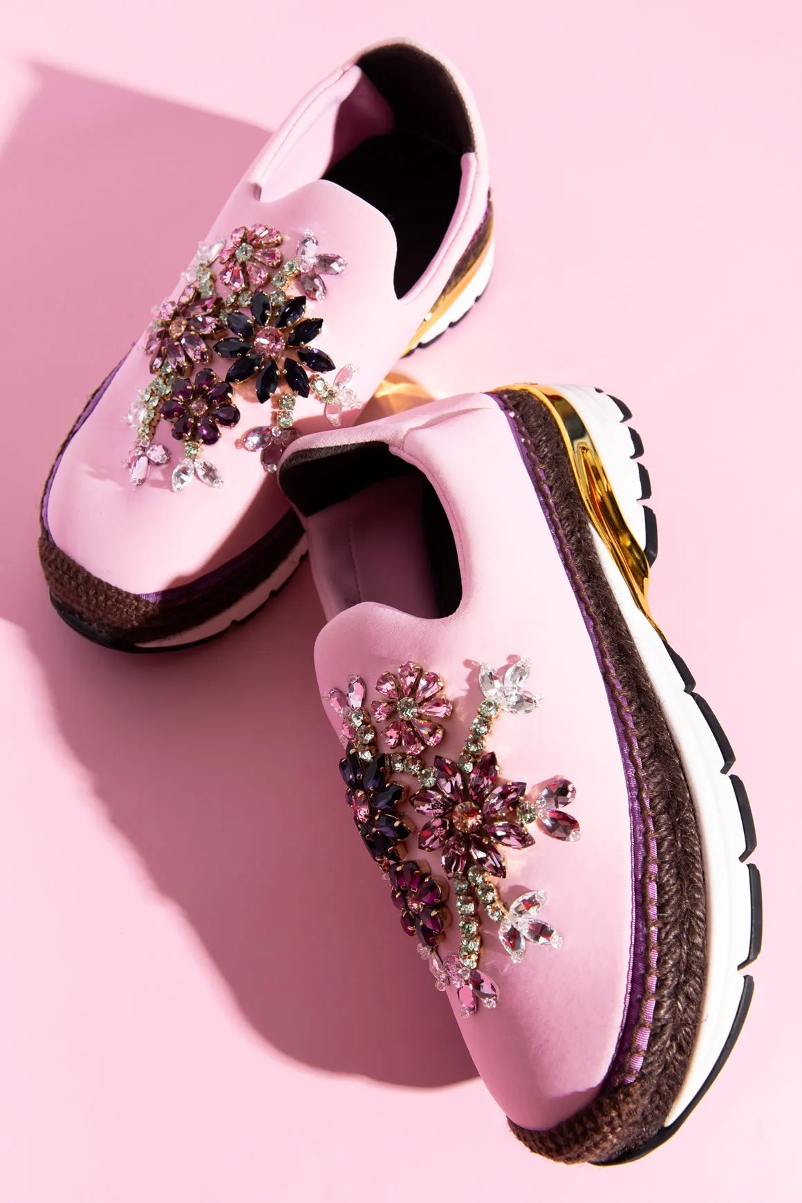 DOLCE & GABBANA Pink Crystal-Embellished Scuba Slide-on Sneakers (Sz. 37)