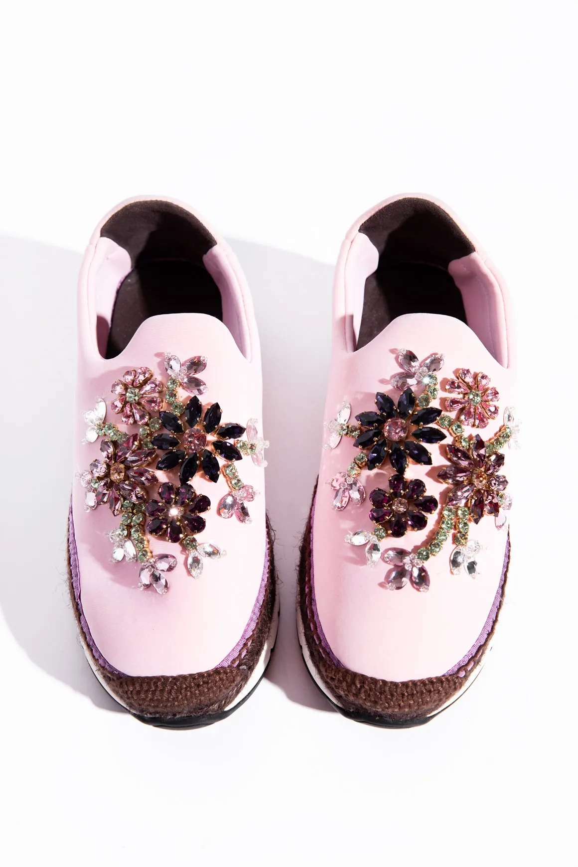 DOLCE & GABBANA Pink Crystal-Embellished Scuba Slide-on Sneakers (Sz. 37)