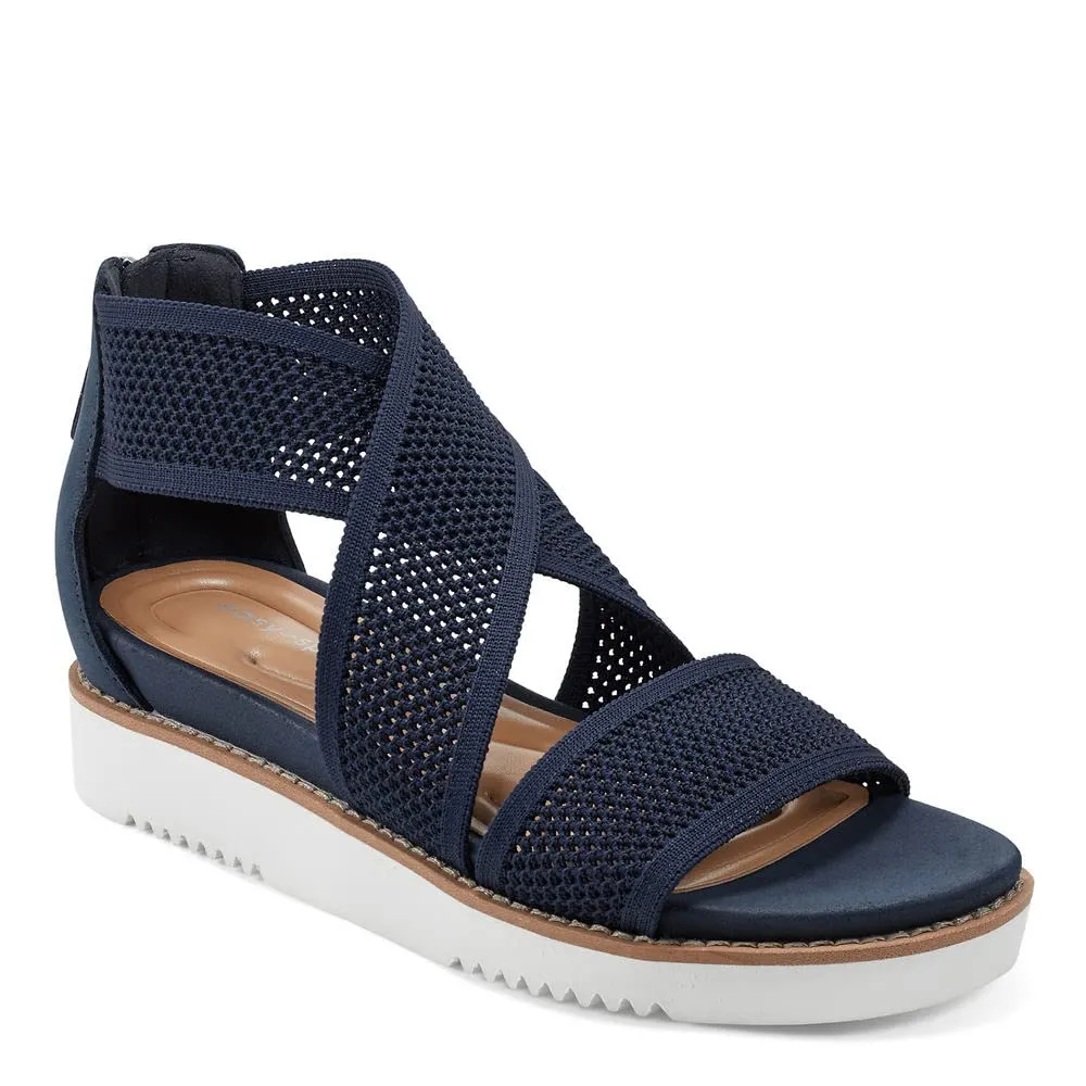 Easy Spirit Women's Wander Flat Sandal, Navy, 8.5 Wide