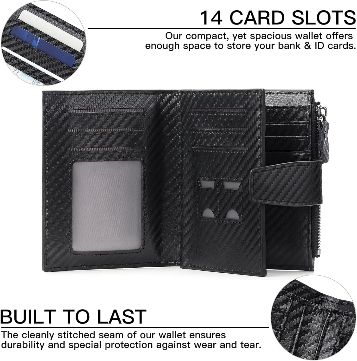 FALAN MULE Wallet for Men Genuine Leather RFID Blocking Mens Wallet with Zipper Coin Pocket ID Window
