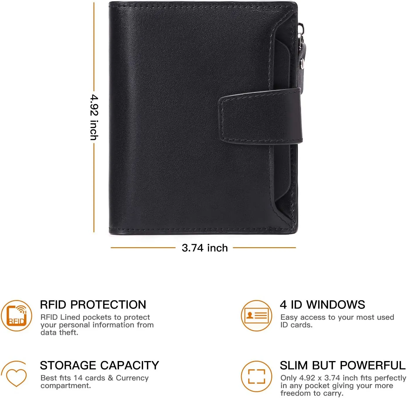 FALAN MULE Wallet for Men Genuine Leather RFID Blocking Mens Wallet with Zipper Coin Pocket ID Window