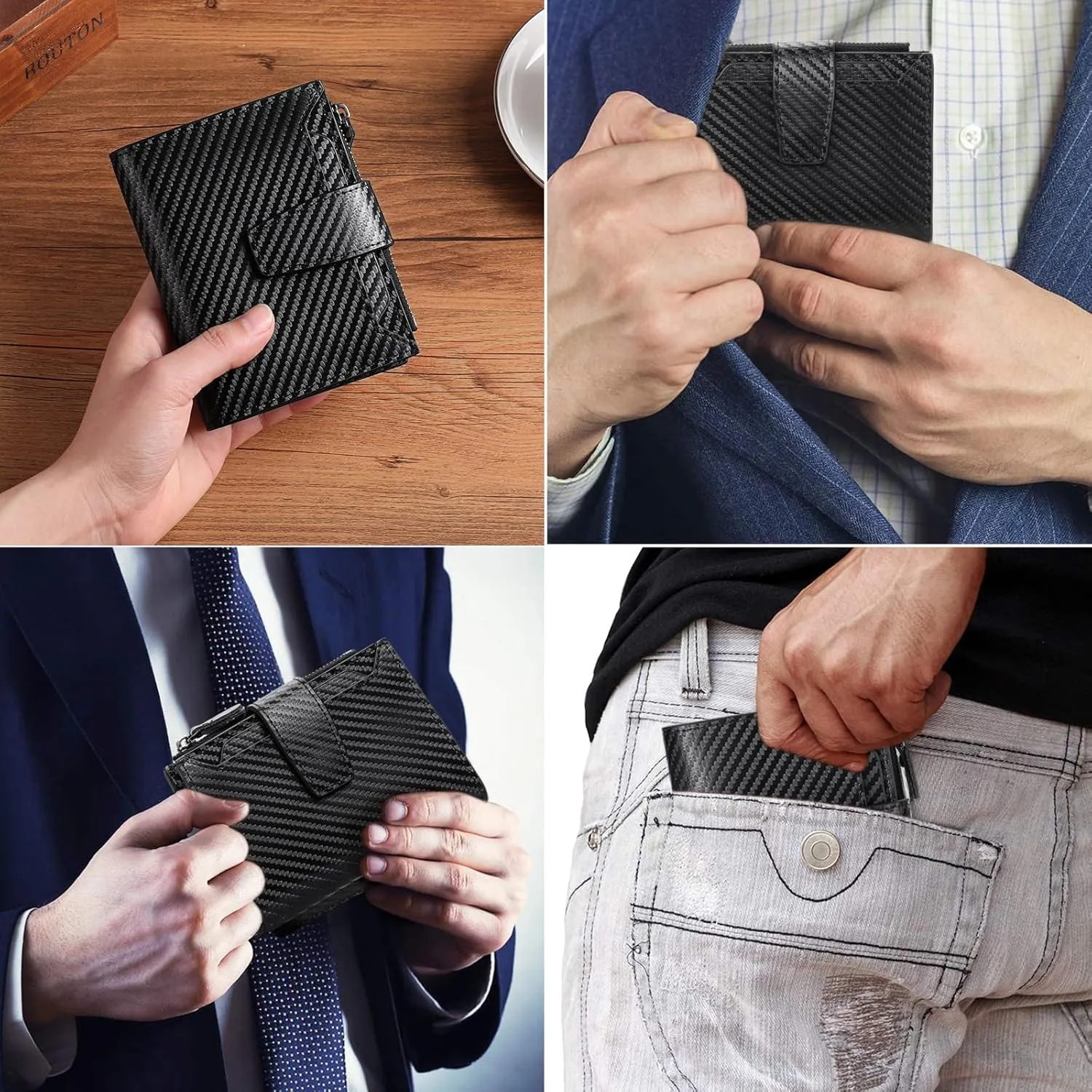 FALAN MULE Wallet for Men Genuine Leather RFID Blocking Mens Wallet with Zipper Coin Pocket ID Window