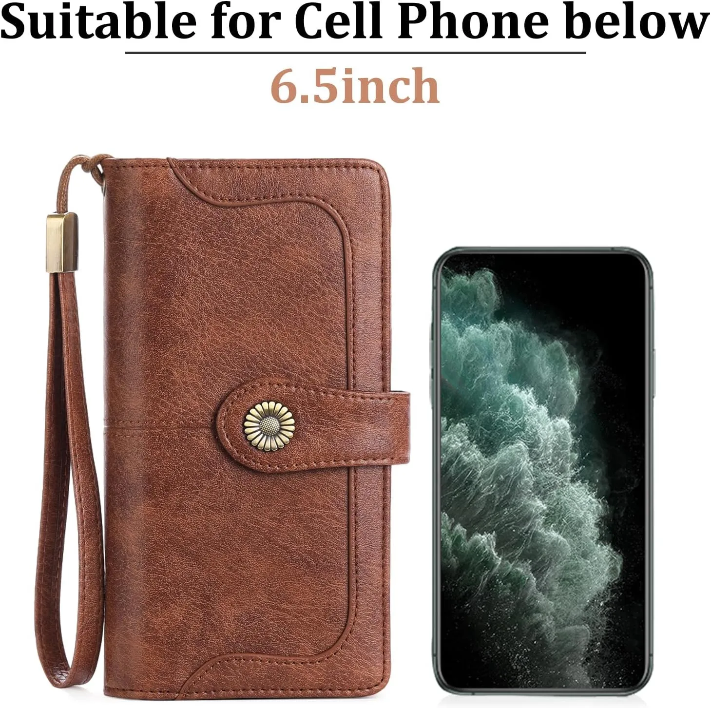 FALAN MULE Women Genuine Leather Wallet Large Capacity Bifold RFID Blocking Card Holder with Zipper Coin Pocket