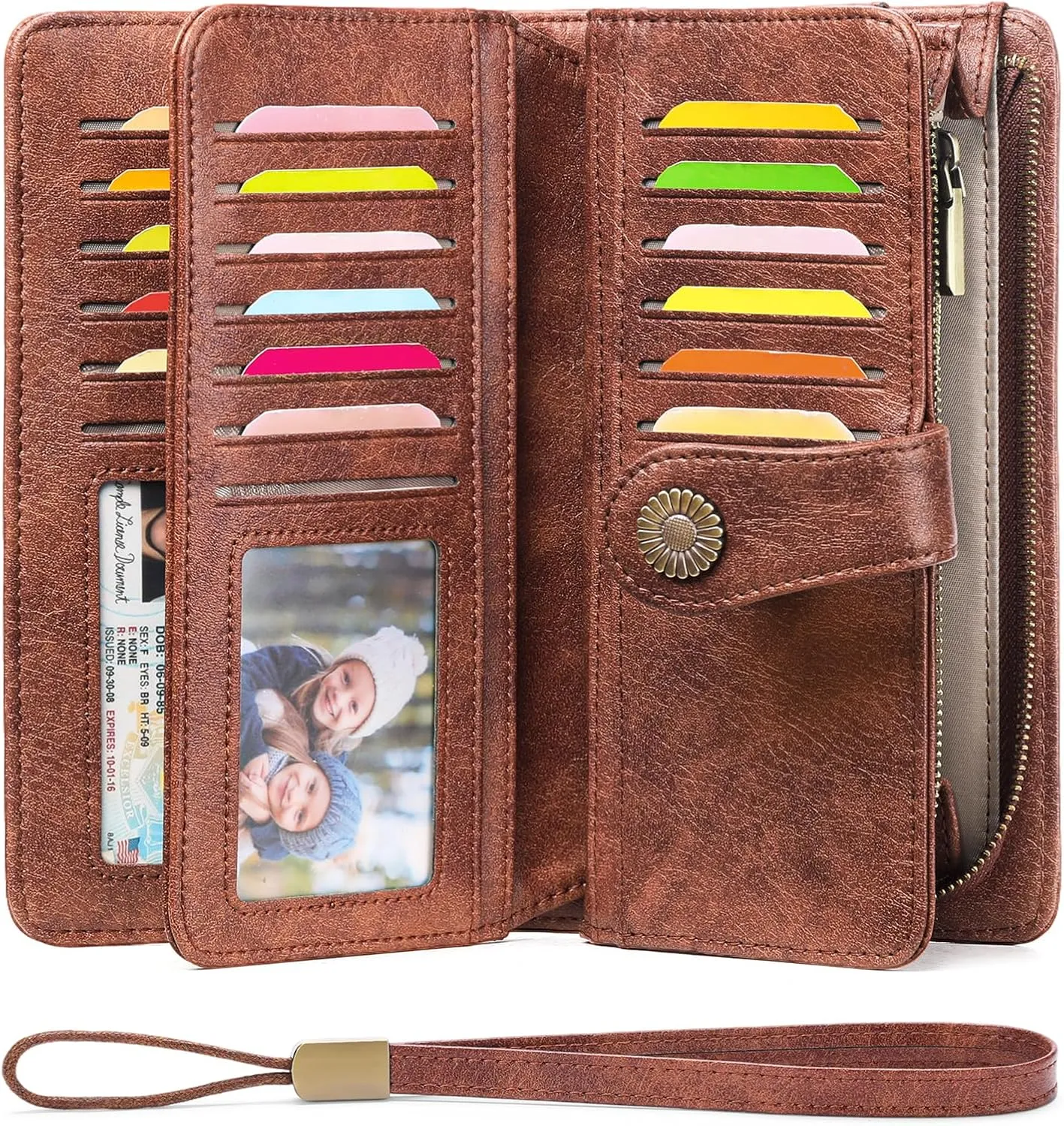 FALAN MULE Women Genuine Leather Wallet Large Capacity Bifold RFID Blocking Card Holder with Zipper Coin Pocket