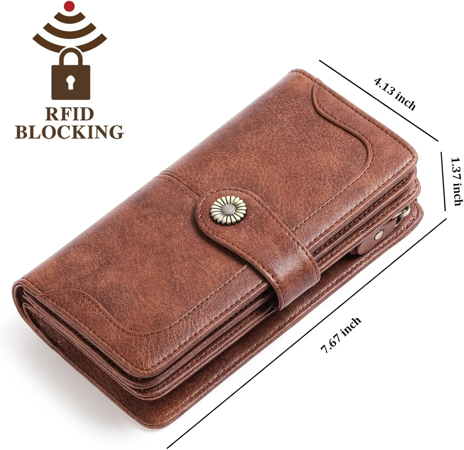 FALAN MULE Women Genuine Leather Wallet Large Capacity Bifold RFID Blocking Card Holder with Zipper Coin Pocket