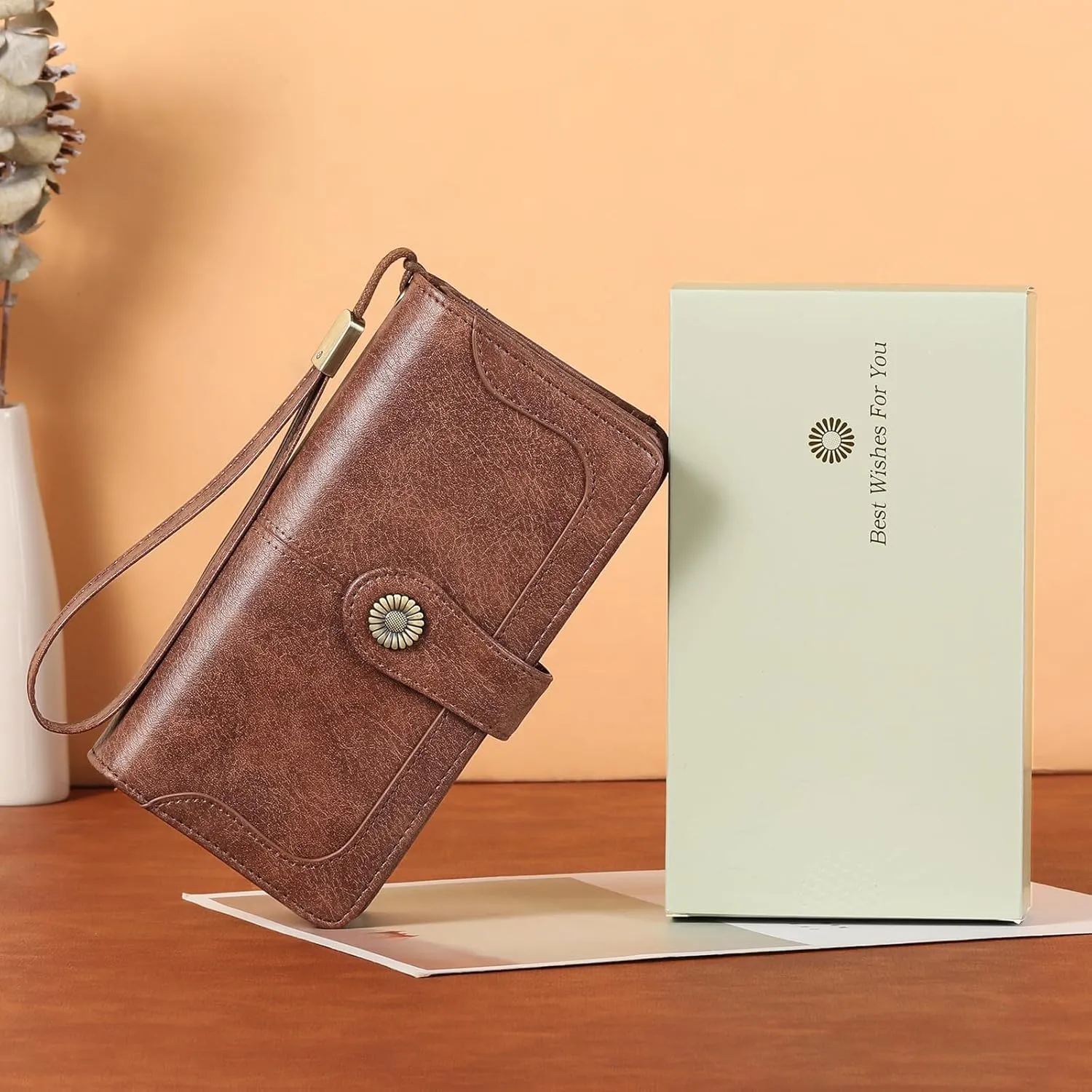 FALAN MULE Women Genuine Leather Wallet Large Capacity Bifold RFID Blocking Card Holder with Zipper Coin Pocket