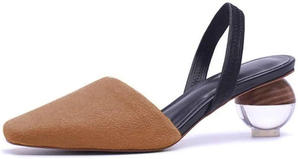 Fericzot Mule Shoes Spherical Clear Heel Sandals Square Toe Slippers Slip On Pumps Slingback Wedding Dress Shoes