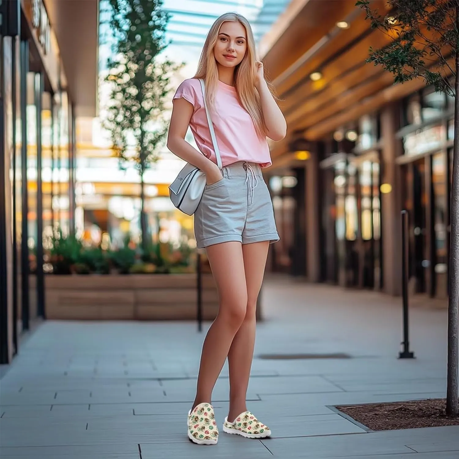 Flag Pattern Mule Sneakers for Women Breathable Loafers Low Top Garden Shoes Arch Support Mesh Flats Shoes