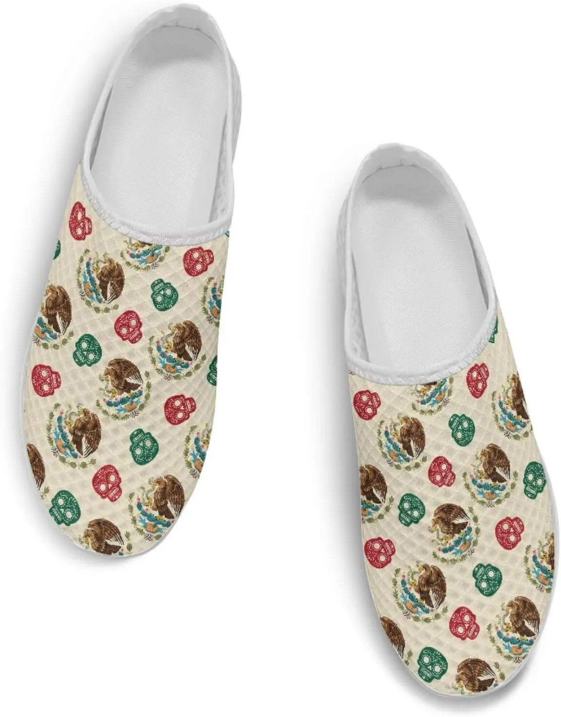 Flag Pattern Mule Sneakers for Women Breathable Loafers Low Top Garden Shoes Arch Support Mesh Flats Shoes