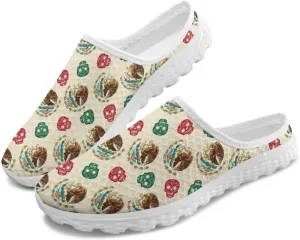 Flag Pattern Mule Sneakers for Women Breathable Loafers Low Top Garden Shoes Arch Support Mesh Flats Shoes