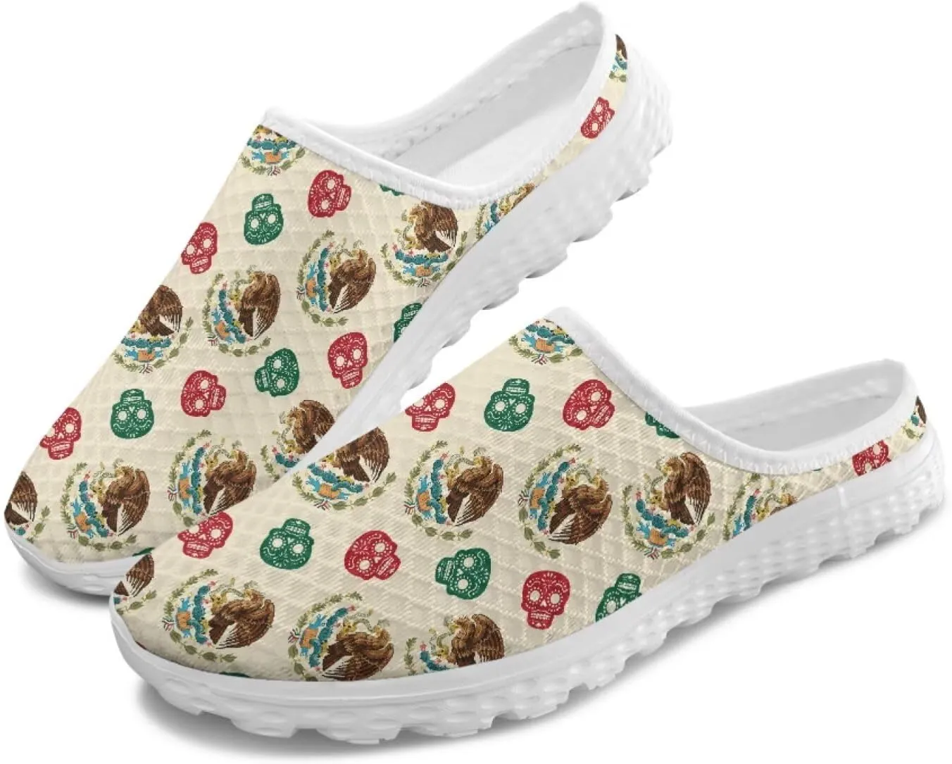 Flag Pattern Mule Sneakers for Women Breathable Loafers Low Top Garden Shoes Arch Support Mesh Flats Shoes