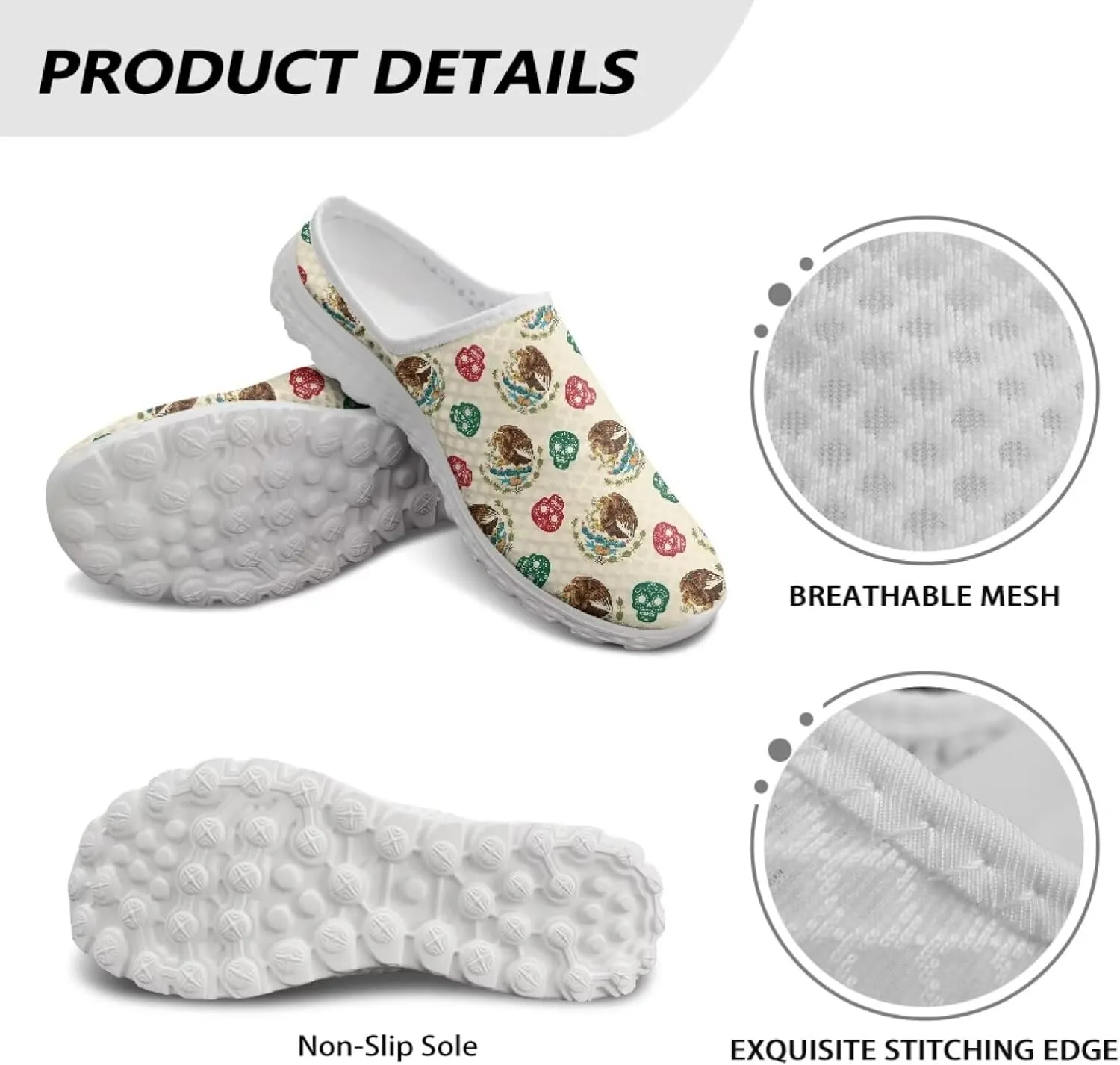 Flag Pattern Mule Sneakers for Women Breathable Loafers Low Top Garden Shoes Arch Support Mesh Flats Shoes