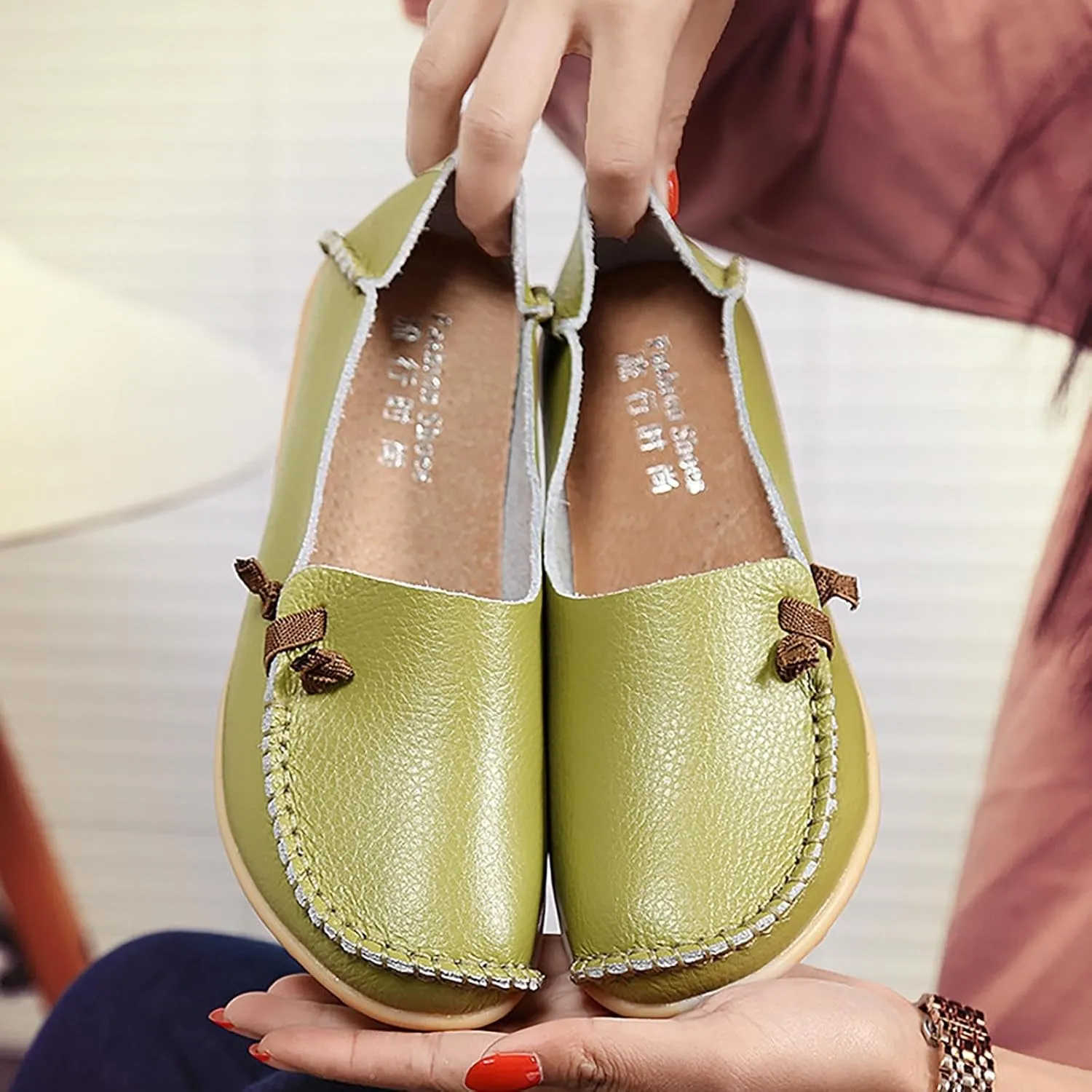 Flats Shoes Women Dressy Comfortable Work Loafers Shoes Wide Width Lightweight Soft Leather Moccasins Cute Walk Flats