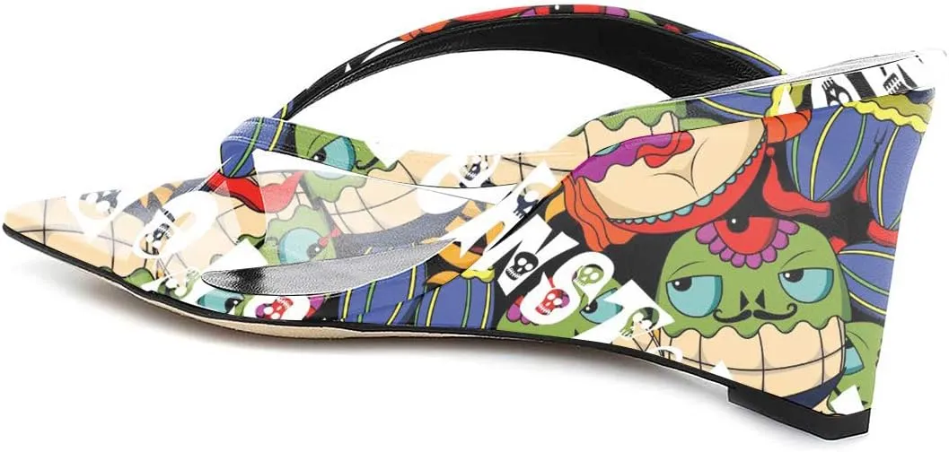 FSJ Women Casual Flip Flop Slide Mule Shoes Square Open Toe Thong Sandal Summer Wedge High Heel Size 4-15 US