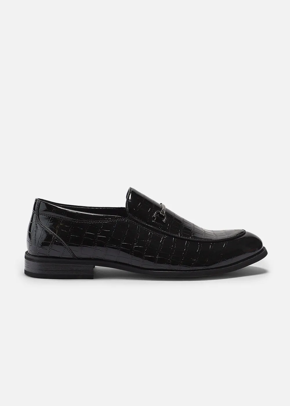 Glossy Textured Black Loafer