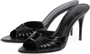 Goolita Open Pointed Toe Gold Ring Mule Heels For Women Slip On Stiletto Heels Ruched Heeled Sandals Sexy Backless Party Heeled Slide Sandals