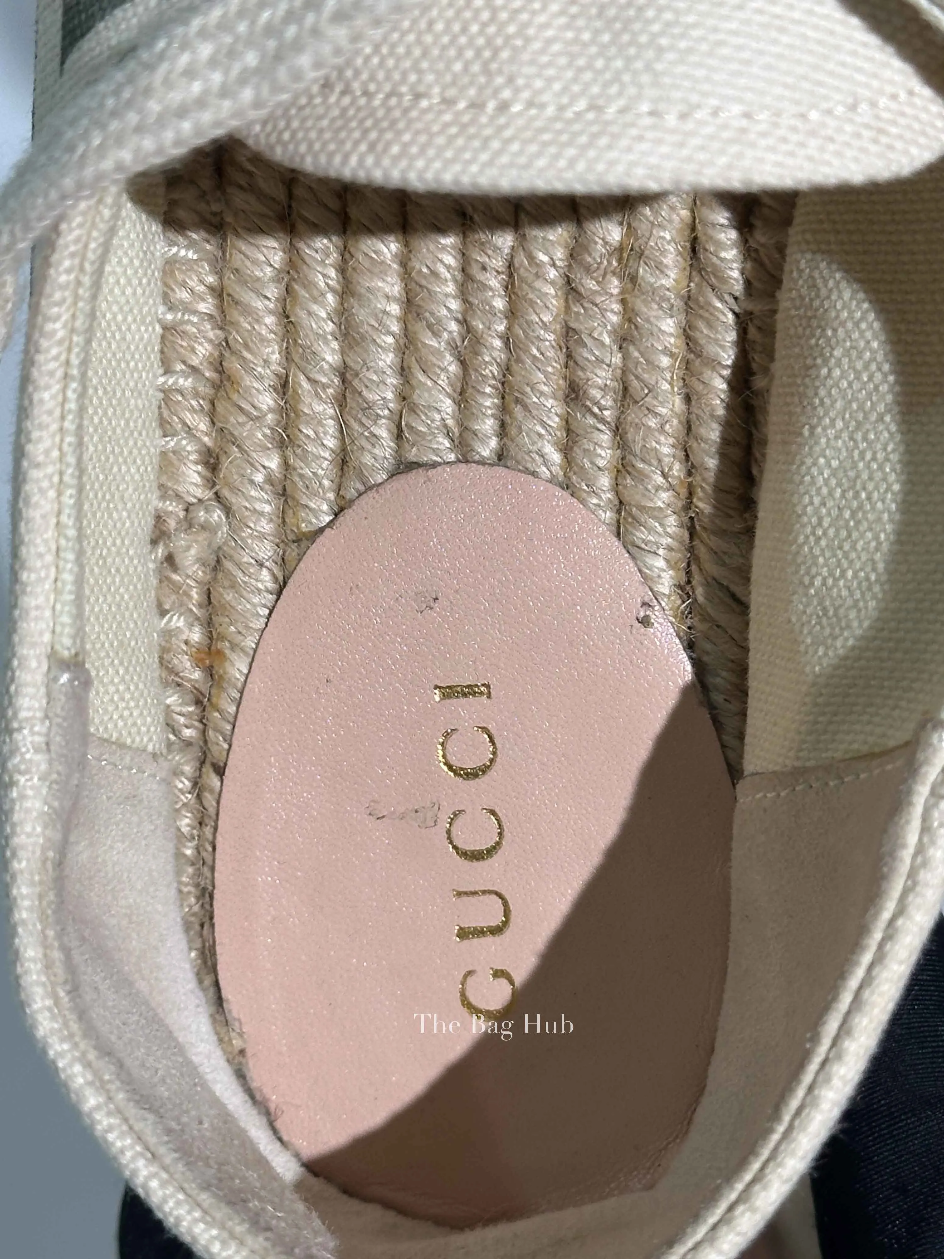Gucci Beige Canvas Platform Espadrille Lace Up Sneakers Size 36.5