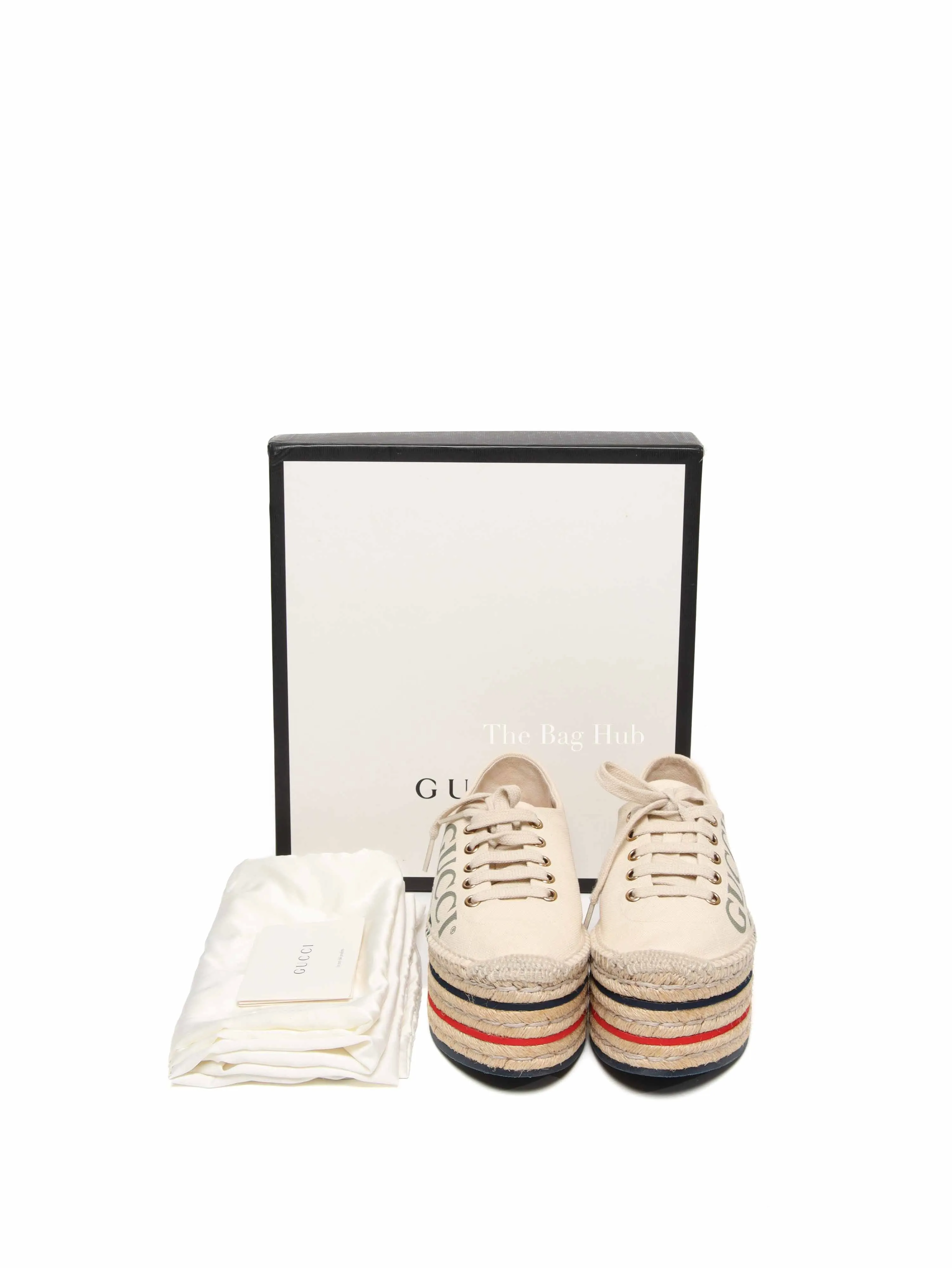 Gucci Beige Canvas Platform Espadrille Lace Up Sneakers Size 36.5