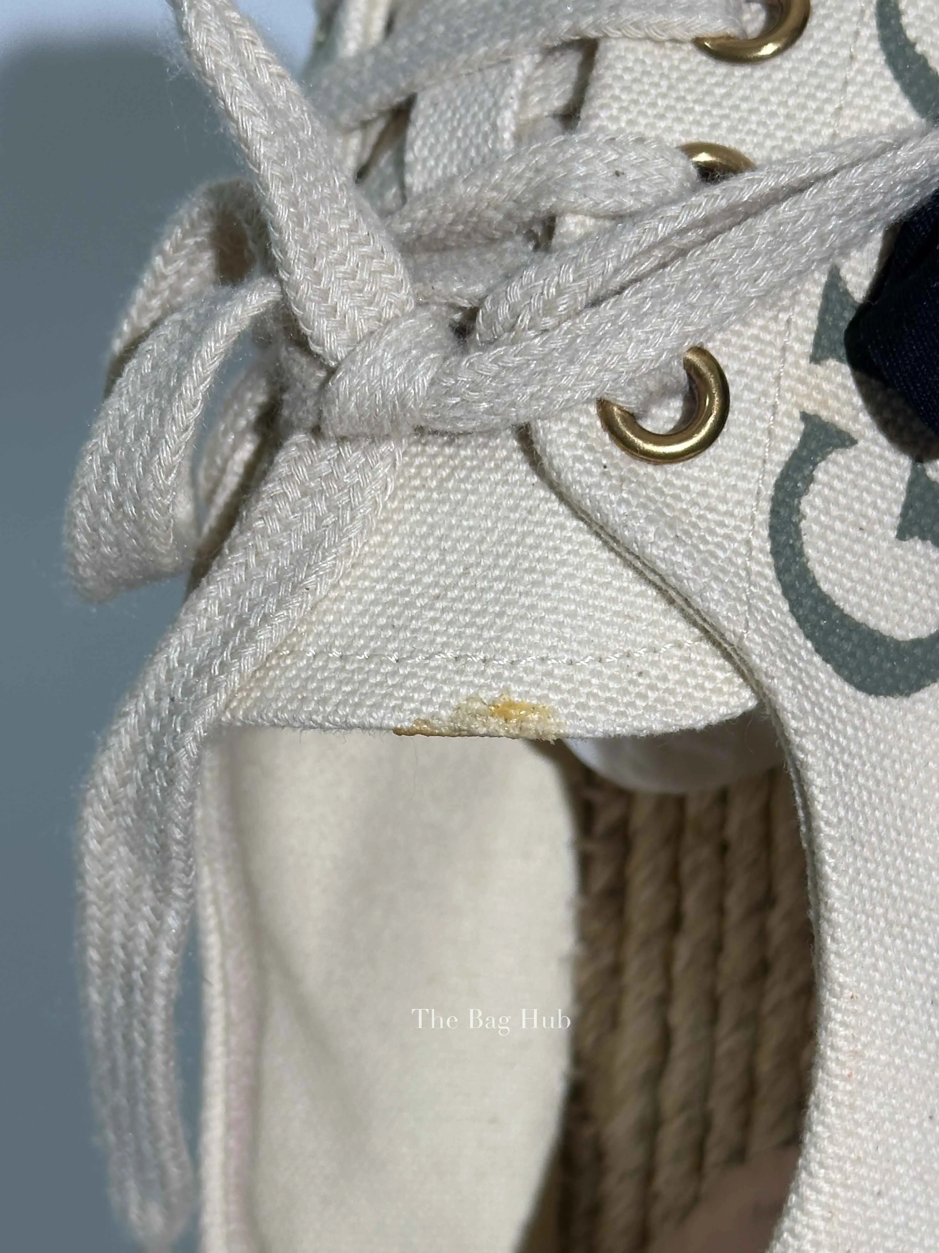 Gucci Beige Canvas Platform Espadrille Lace Up Sneakers Size 36.5